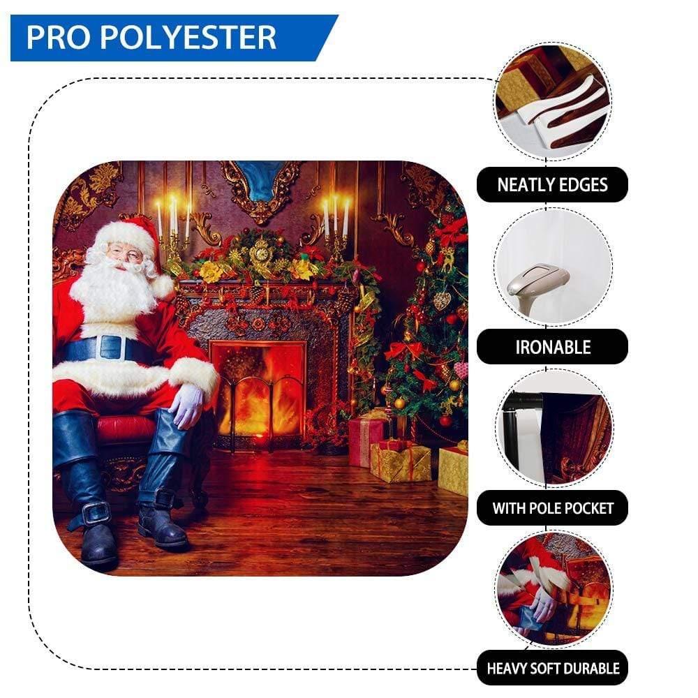 Allenjoy Red Santa Claus Sit on the Sofa Christmas Fireplace Backdrop - Allenjoystudio