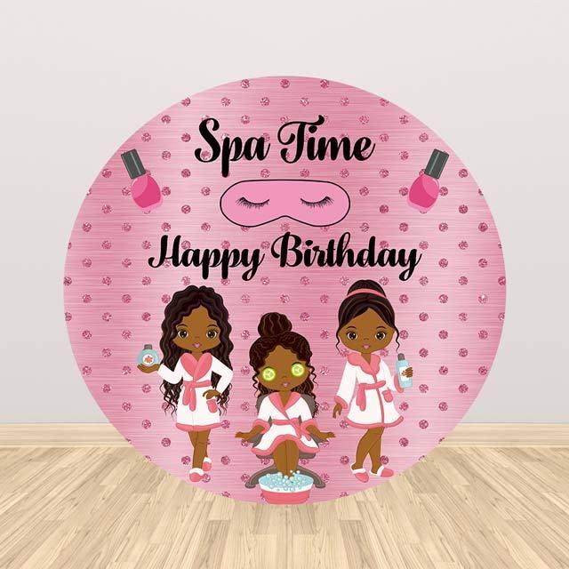 Allenjoy Spa Time Pink Birthday Round Backdrop - Allenjoystudio