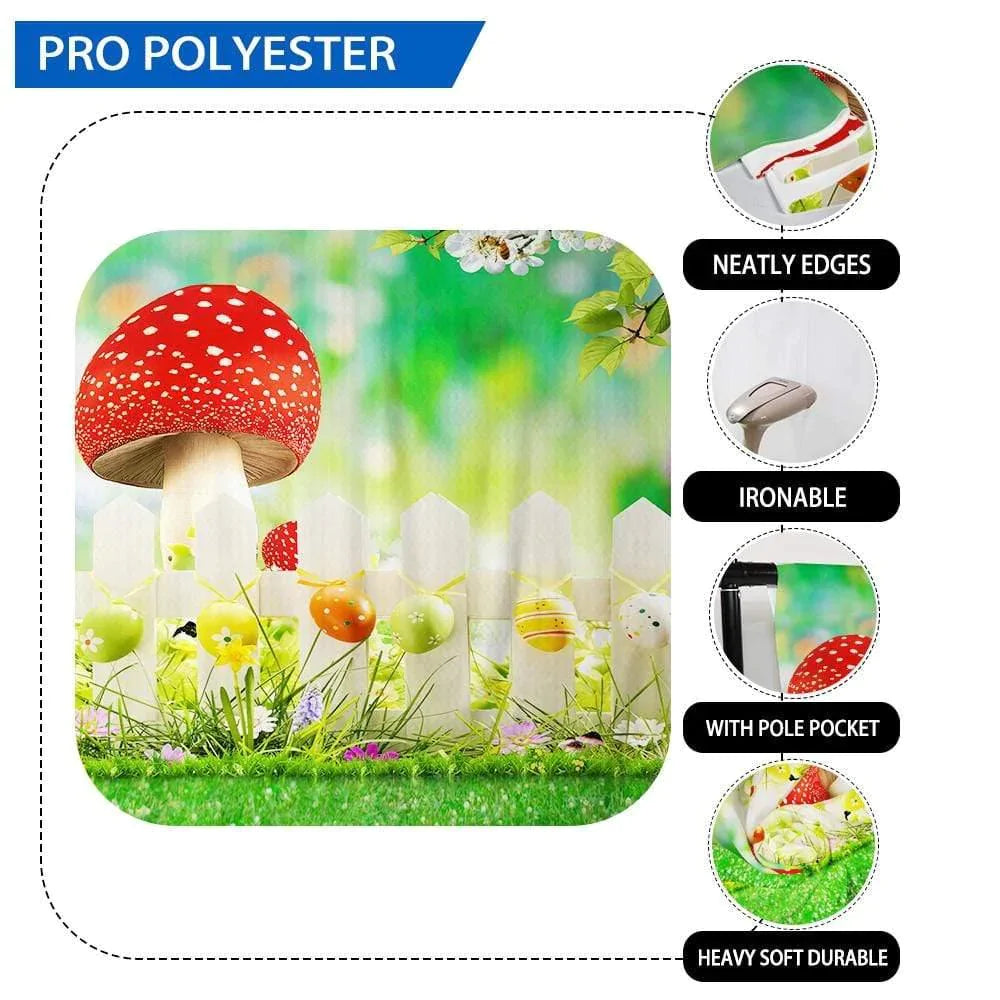 Allenjoy Easter Backdrop Mushroom Grass Fence for Baby Shower - Allenjoystudio