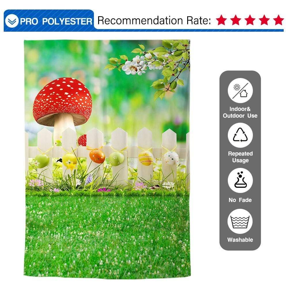 Allenjoy Easter Backdrop Mushroom Grass Fence for Baby Shower - Allenjoystudio