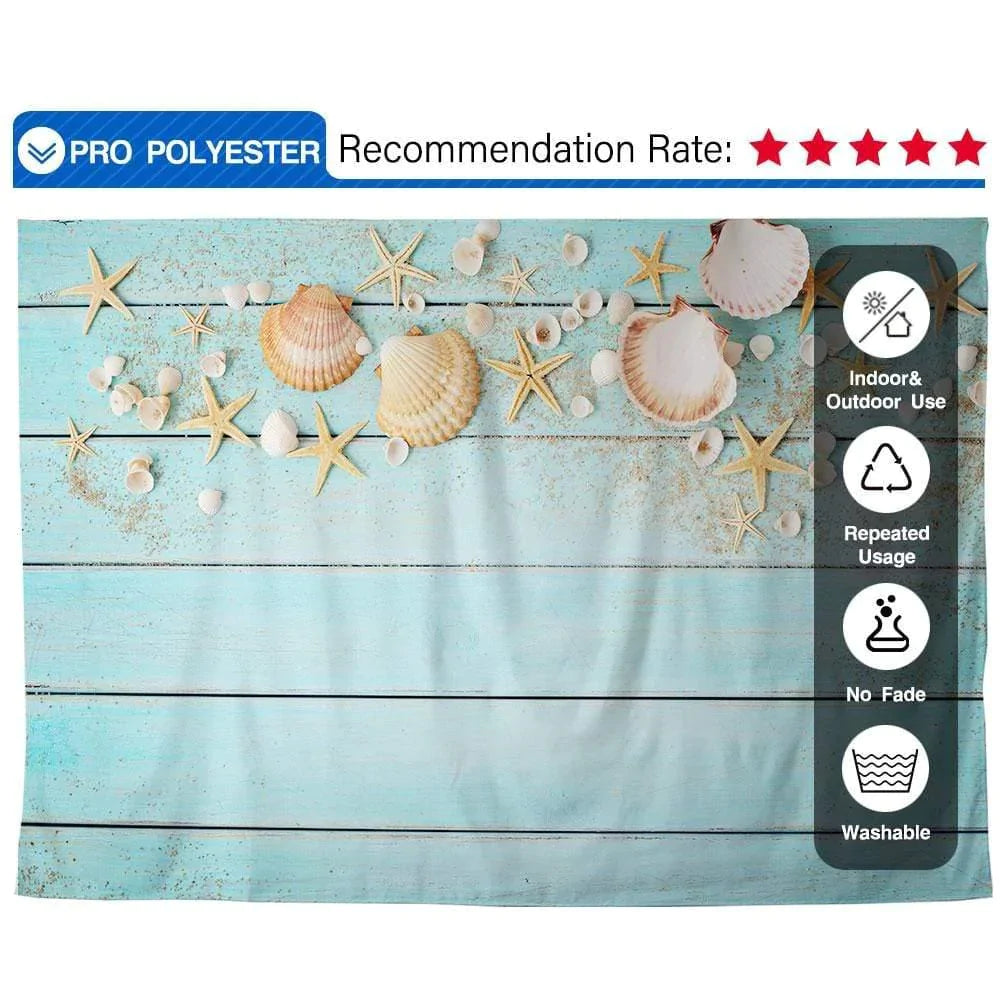 Allenjoy Starfish and the Shells Decor Blue Wooden Backdrop - Allenjoystudio