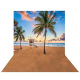 Allenjoy Summer Sandy Beach Coconut Trees Sky Nightfall Backdrop