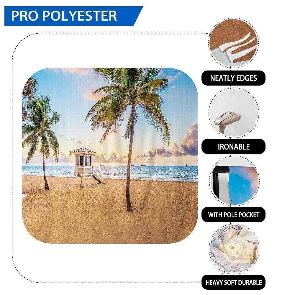 Allenjoy Summer Sandy Beach Coconut Trees Sky Nightfall Backdrop - Allenjoystudio