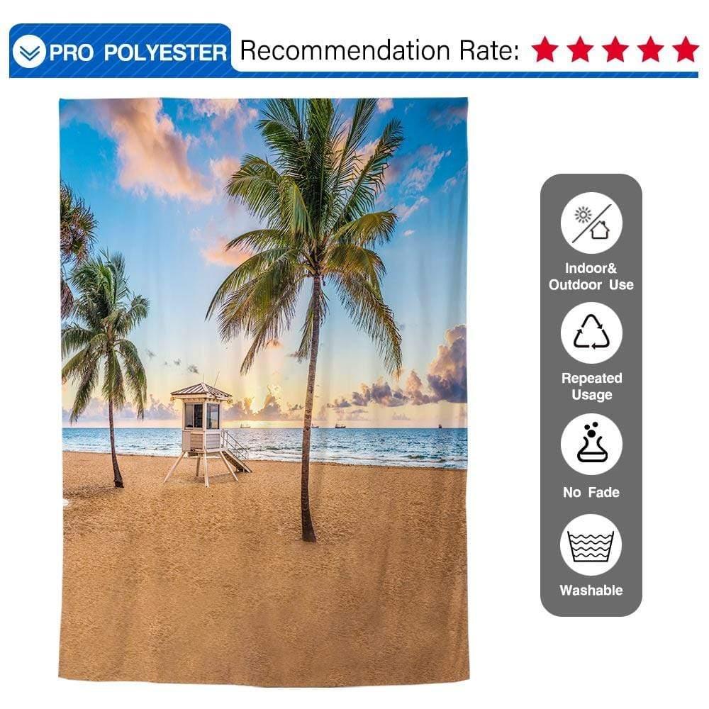 Allenjoy Summer Sandy Beach Coconut Trees Sky Nightfall Backdrop - Allenjoystudio