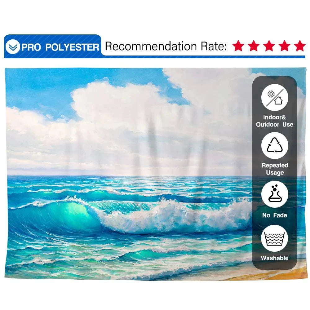 Allenjoy Oil Painting Sea Wave Blue Sky Backdrop - Allenjoystudio