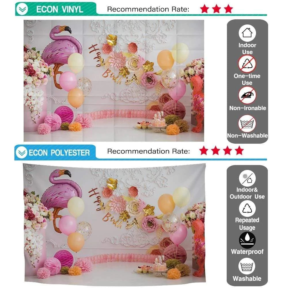Allenjoy Summer Happy Birthday Flamingo Cake Smash Backdrop - Allenjoystudio