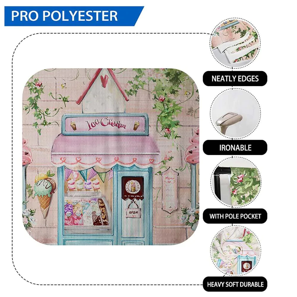 Allenjoy Summer Ice Cream Backdrop Pink Brick Wall Flower for Girls Birthday Party - Allenjoystudio