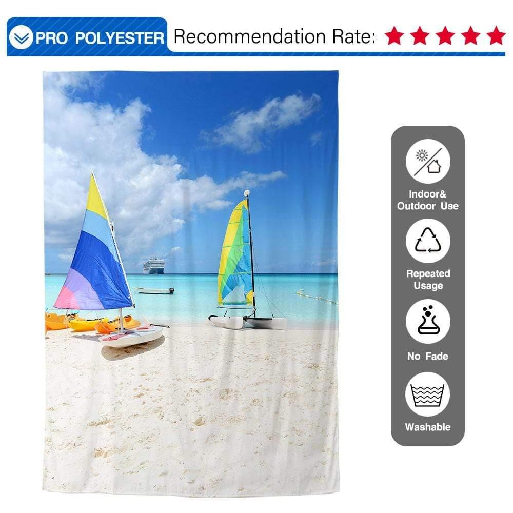 Allenjoy Summer Sea Beach Sailboat Blue Sky Backdrop - Allenjoystudio
