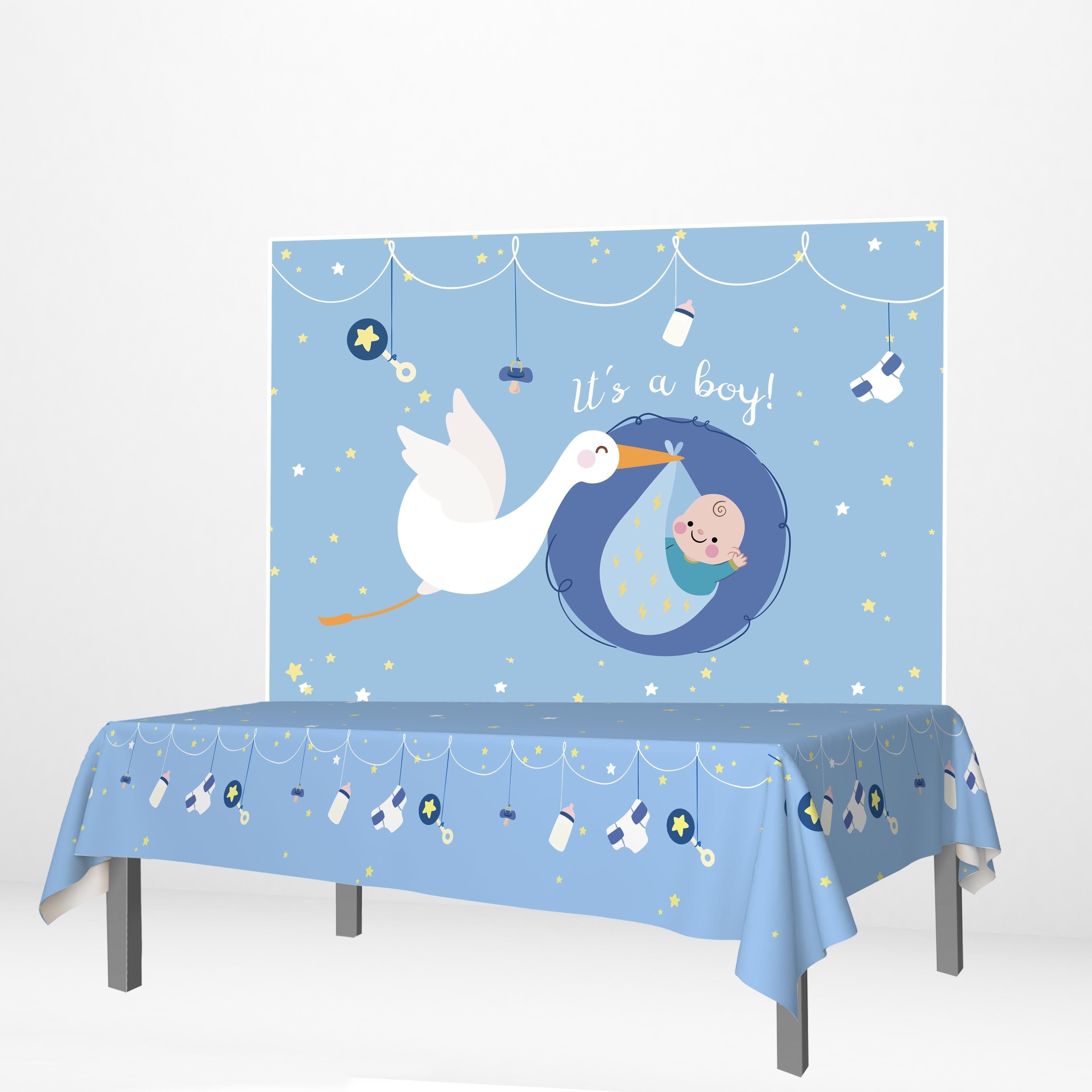 Allenjoy Swan Blue Baby shower Party Banner Tablecloth for Boys - Allenjoystudio