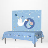 Allenjoy Swan Blue Baby shower Party Banner Tablecloth for Boys - Allenjoystudio