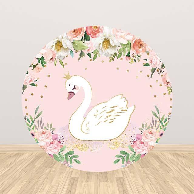 Allenjoy Swan Floral Pink Round Backdrop - Allenjoystudio