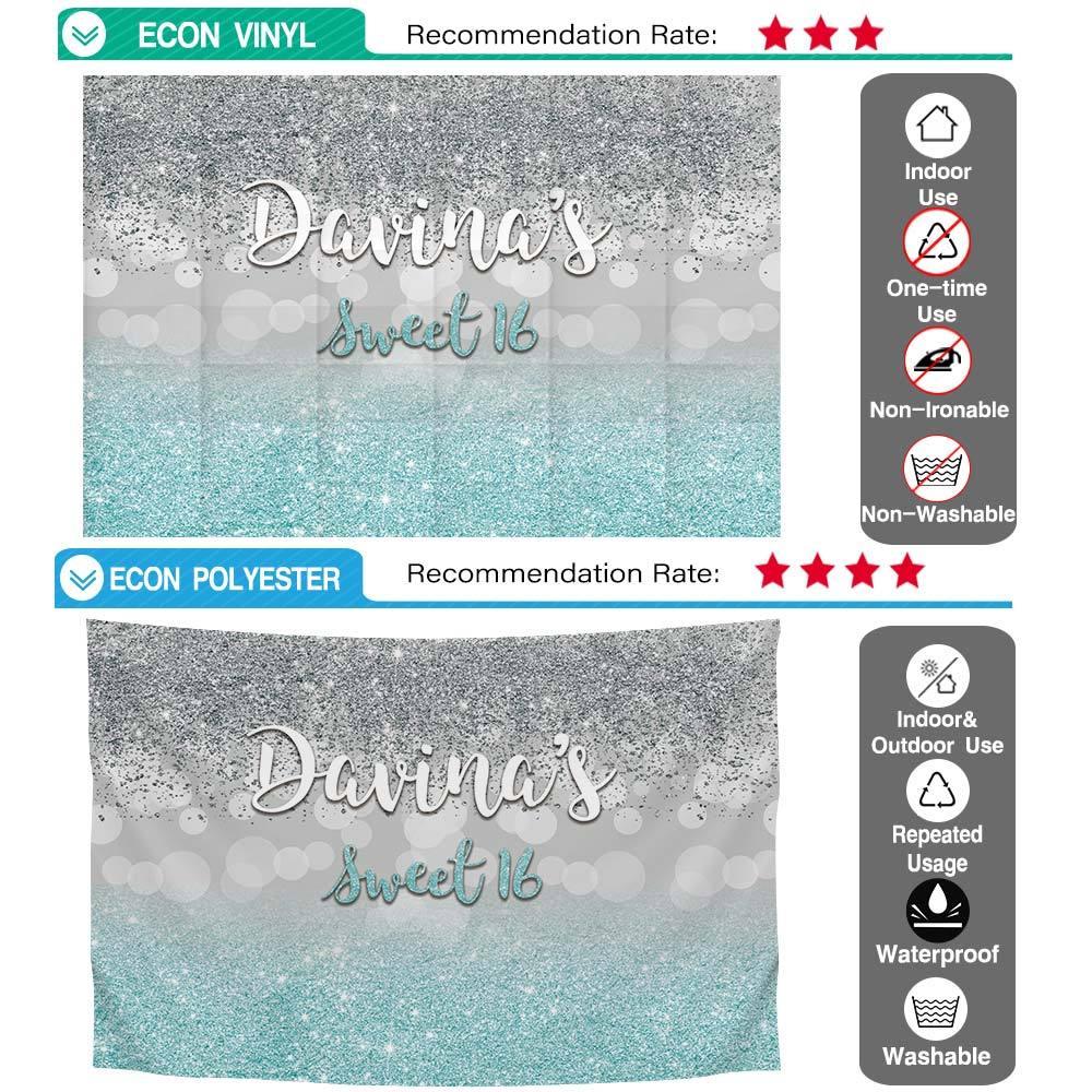 Allenjoy Sweet 16 Silver Blue Glitter Party Custom Backdrop - Allenjoystudio