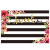 Allenjoy Sweet 16 Birthday Black and White Stripe  Backdrop