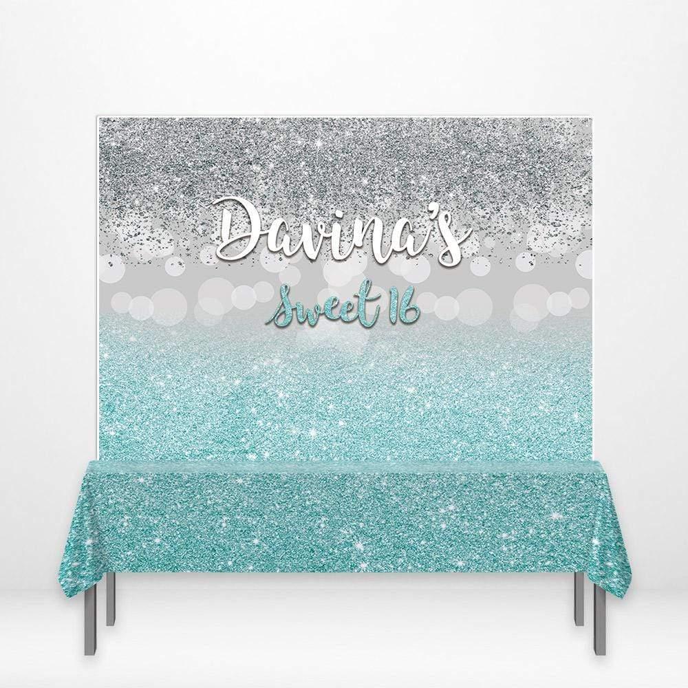 Allenjoy Sweet 16th Birthday Blue Sparkling Backdrops Bokeh Tablecloth - Allenjoystudio