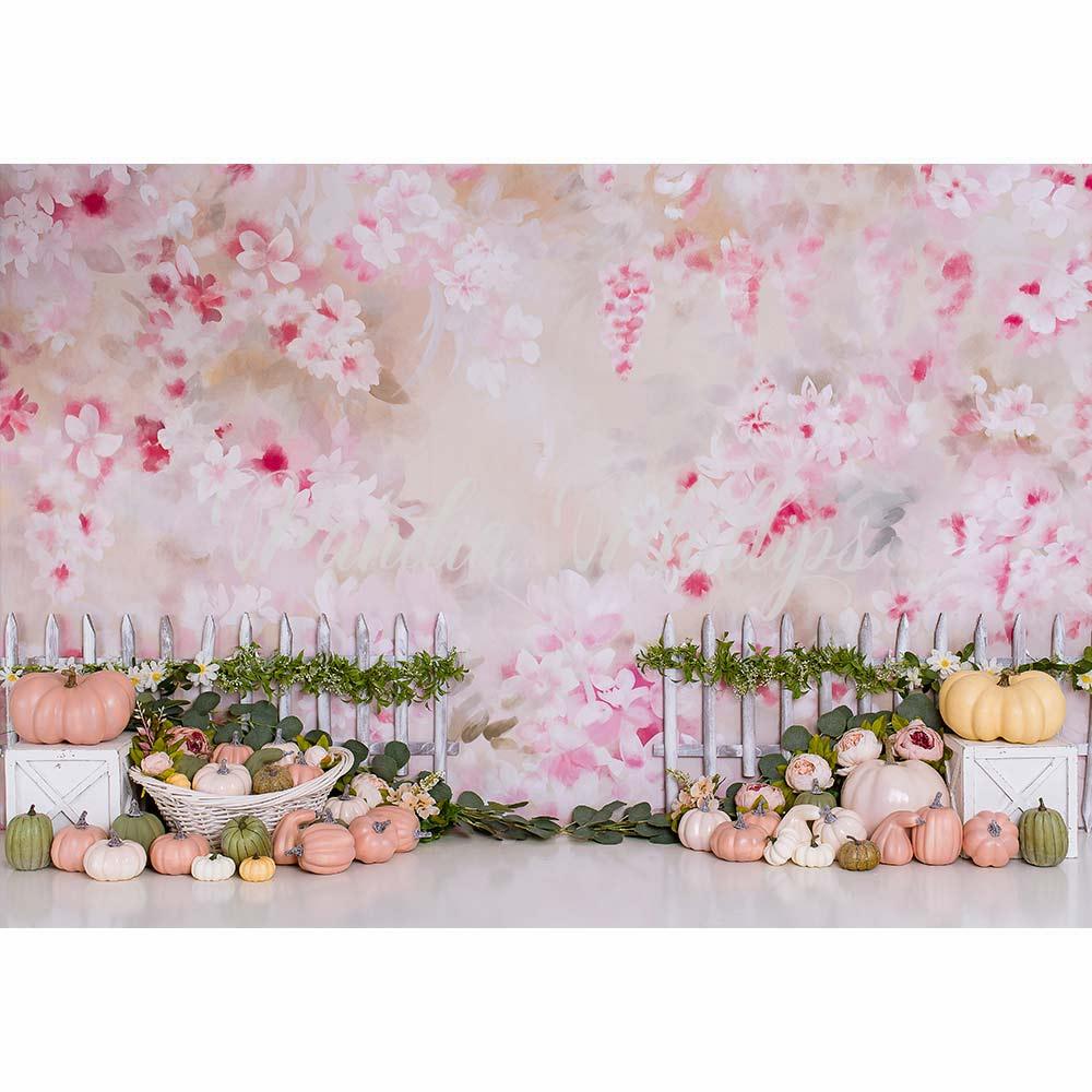 Allenjoy Thanksgiving day Floral Pumpkin Backdrop Designed by Panida Phillips - Allenjoystudio