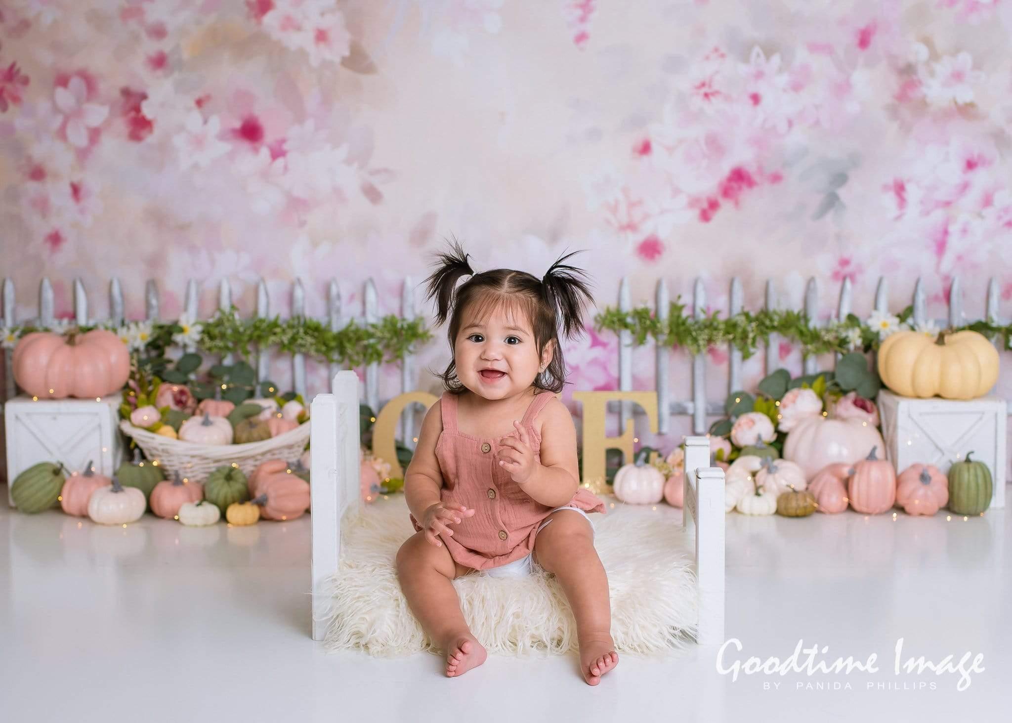 Allenjoy Thanksgiving day Floral Pumpkin Backdrop Designed by Panida Phillips - Allenjoystudio