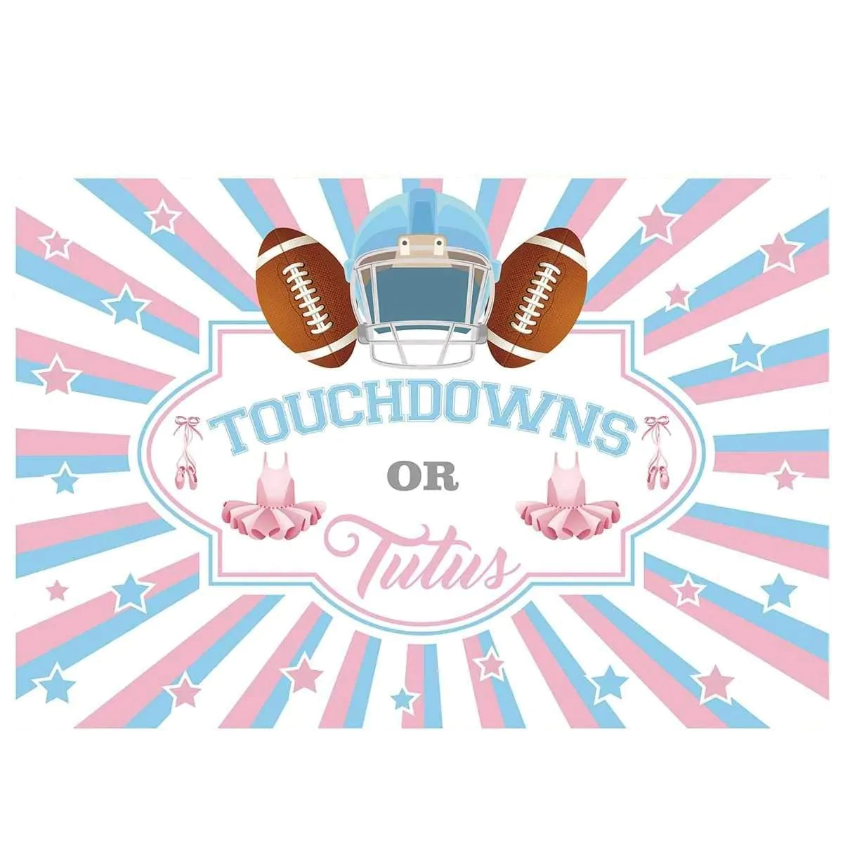 Allenjoy Touchdowns or Tutus Gender Reveal Pink and Blue Stripes Backdrop - Allenjoystudio