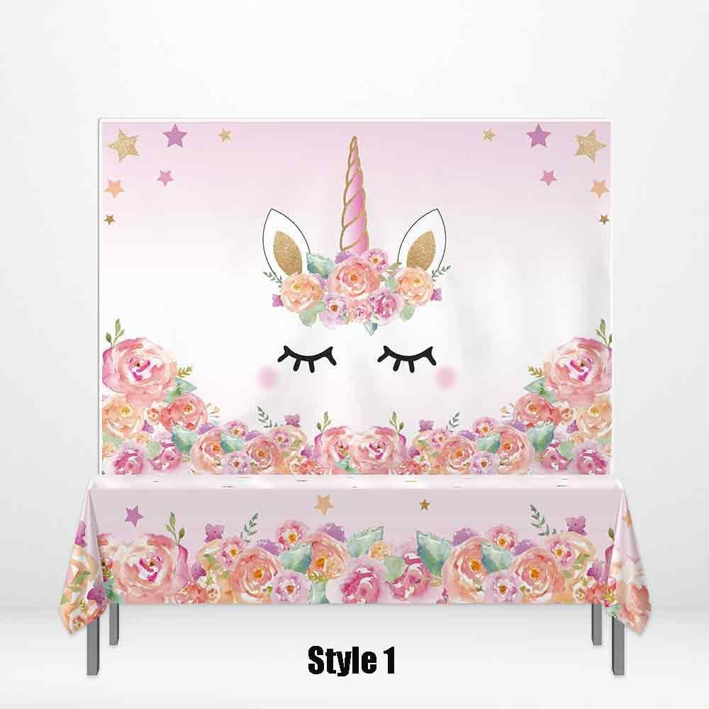 Allenjoy Unicorn Rainbow Flower Banner Tablecloth for Birthday Party - Allenjoystudio