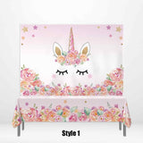 Allenjoy Unicorn Rainbow Flower Banner Tablecloth for Birthday Party