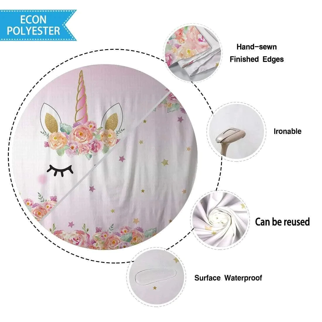 Allenjoy Unicorn Rainbow Flower Banner Tablecloth for Birthday Party - Allenjoystudio