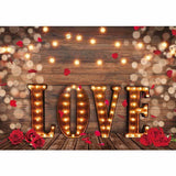 Allenjoy Valentine Day  Love Rose Flowers Bokeh Wooden Backdrop