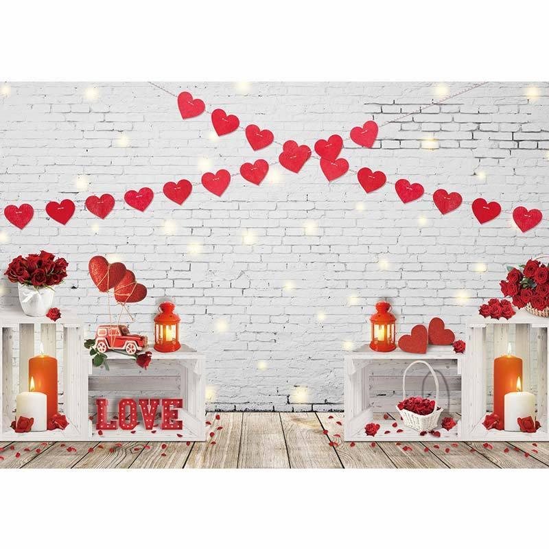 Allenjoy Valentine's Day Photography Backdrop Rustic White Brick Wall - Allenjoystudio