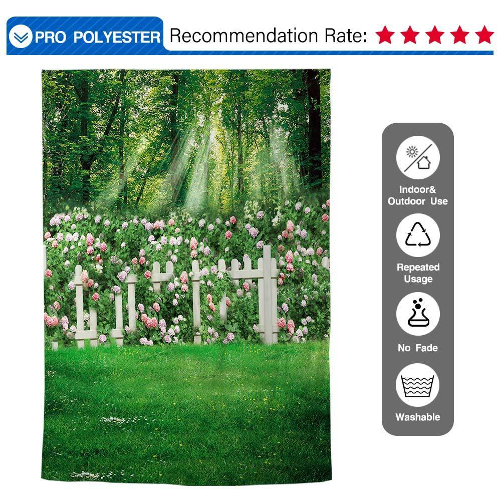Allenjoy Beautiful Forest Pink Floral White Fence Grass Backdrop - Allenjoystudio
