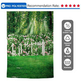 Allenjoy Beautiful Forest Pink Floral White Fence Grass Backdrop - Allenjoystudio