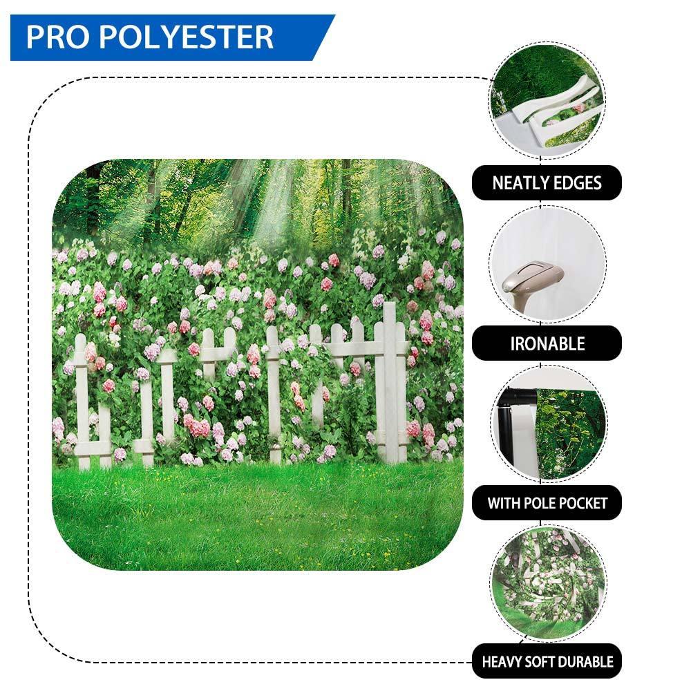 Allenjoy Beautiful Forest Pink Floral White Fence Grass Backdrop - Allenjoystudio