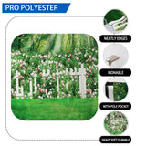 Allenjoy Beautiful Forest Pink Floral White Fence Grass Backdrop - Allenjoystudio