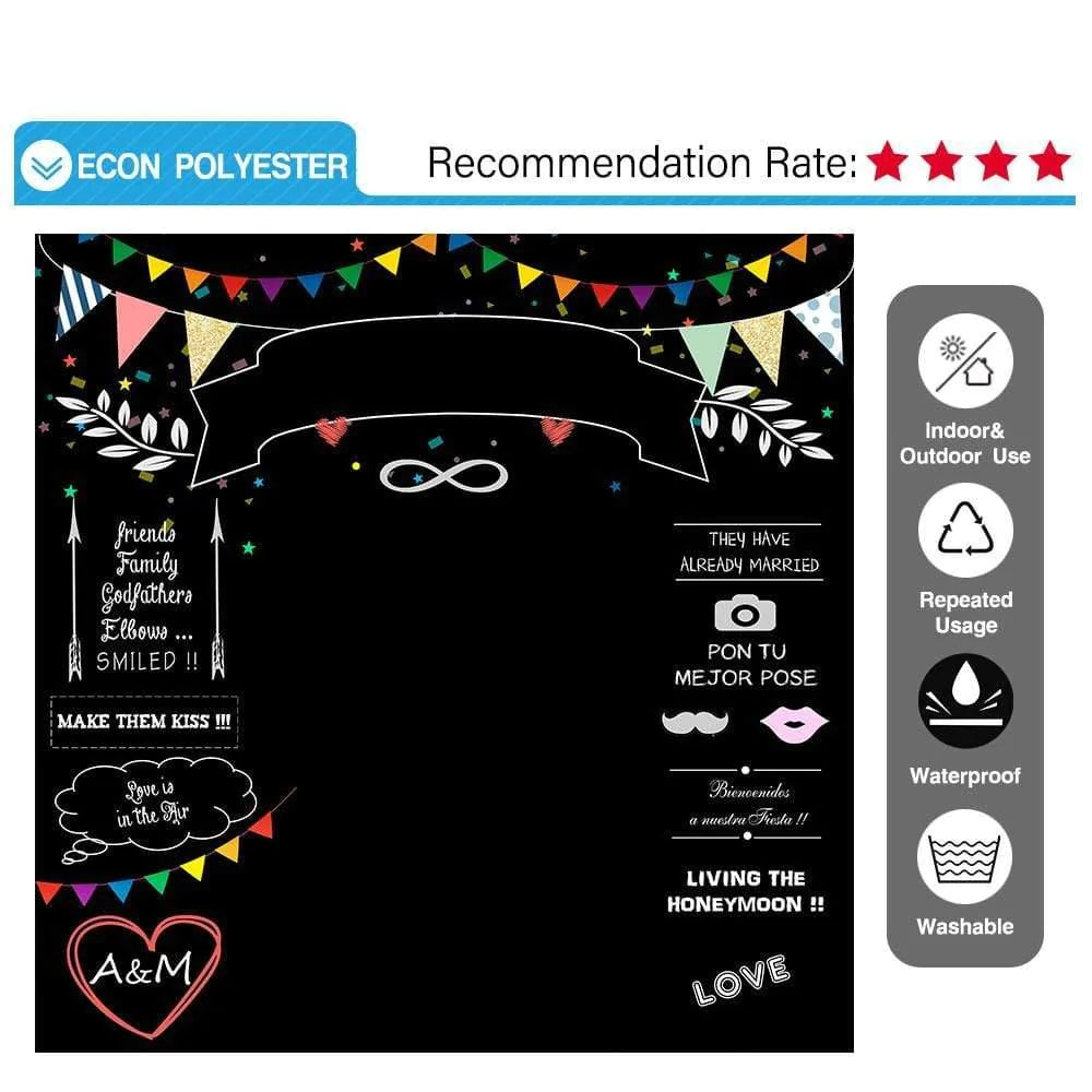 Allenjoy Wedding Chalkboard Colorful Flags Custom Backdrop - Allenjoystudio