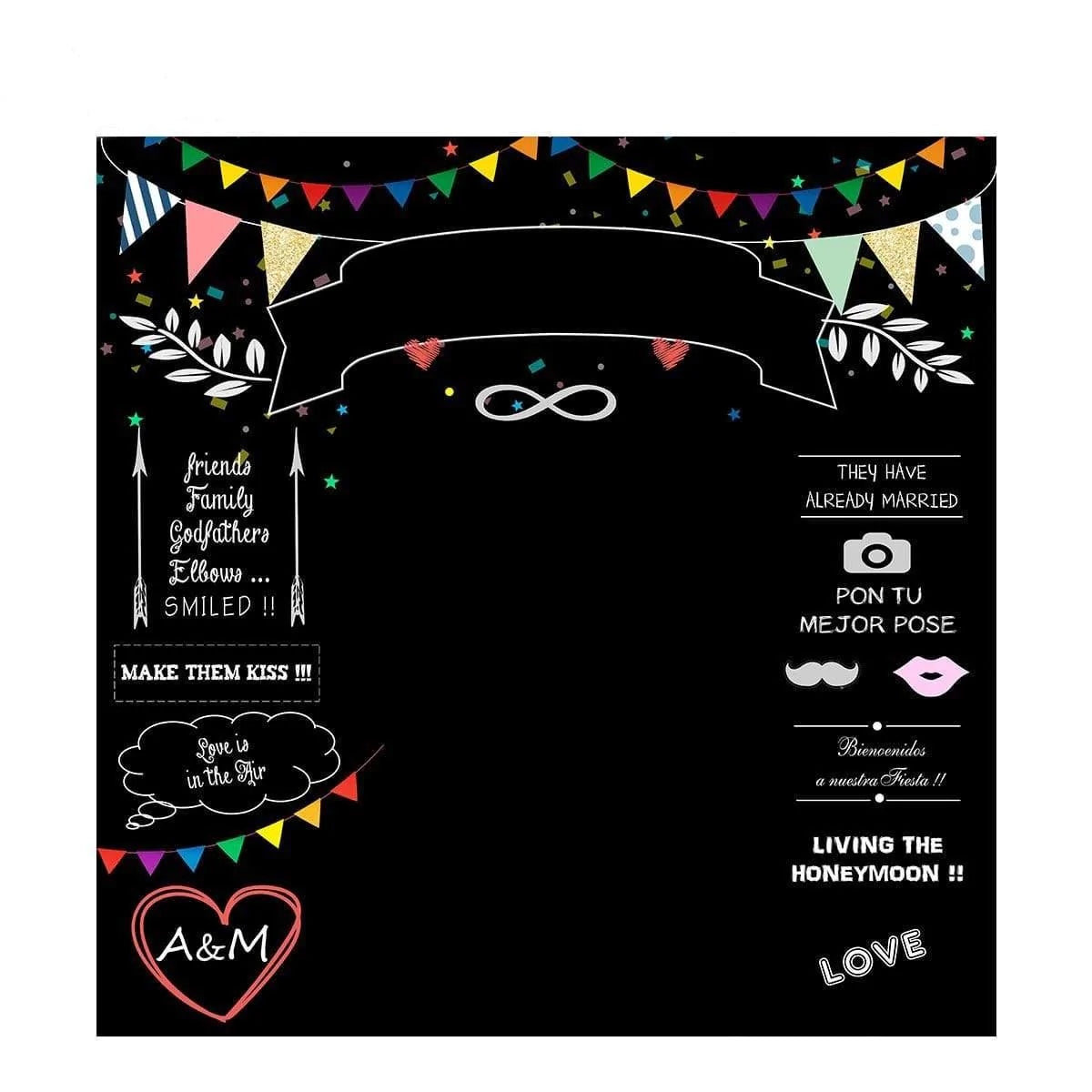 Allenjoy Wedding Chalkboard Colorful Flags Custom Backdrop - Allenjoystudio