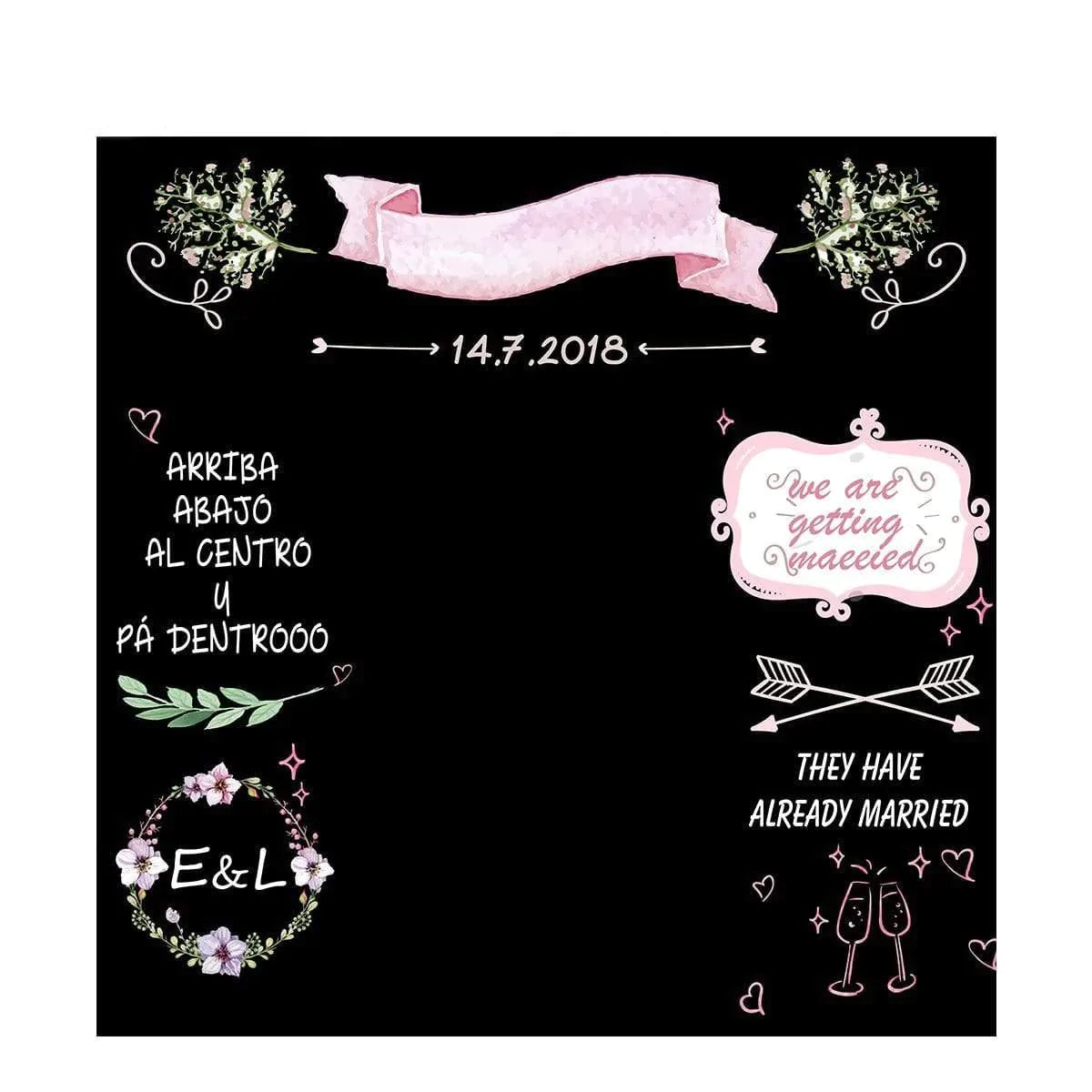 Allenjoy Pink Banner Wine Glasses Chalkboard Wedding Backdrop - Allenjoystudio