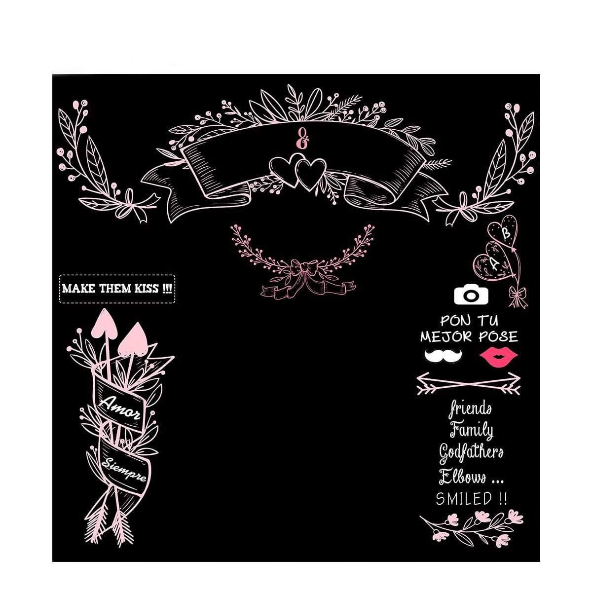 Allenjoy Wedding Chalkboard Custom Backdrop with Pink Love Heart - Allenjoystudio