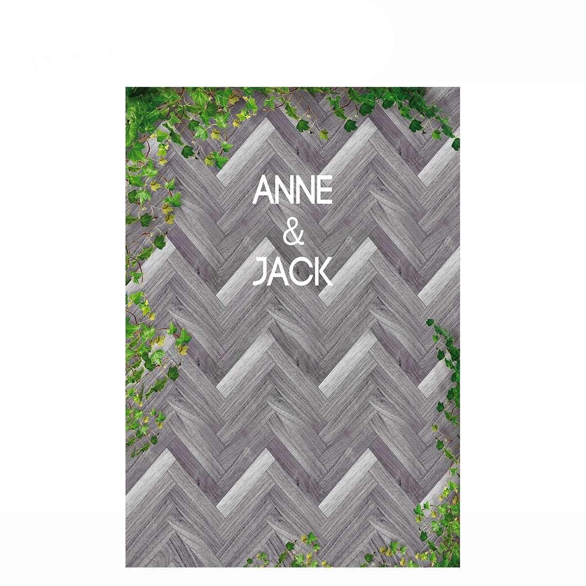 Allenjoy Wedding Backdrop Gray Chevron Wooden Board Green Ivy Photographic Backdrops - Allenjoystudio