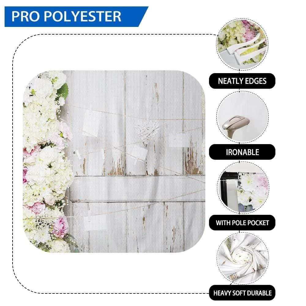 Allenjoy White Wooden Wall with Floral Backdrop for Mother's Day - Allenjoystudio