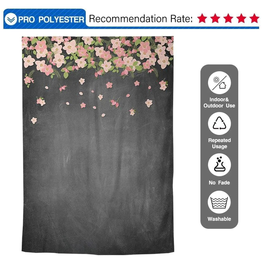 Allenjoy Pink Little Flowers Romantic Chalkboard Wedding Backdrop - Allenjoystudio