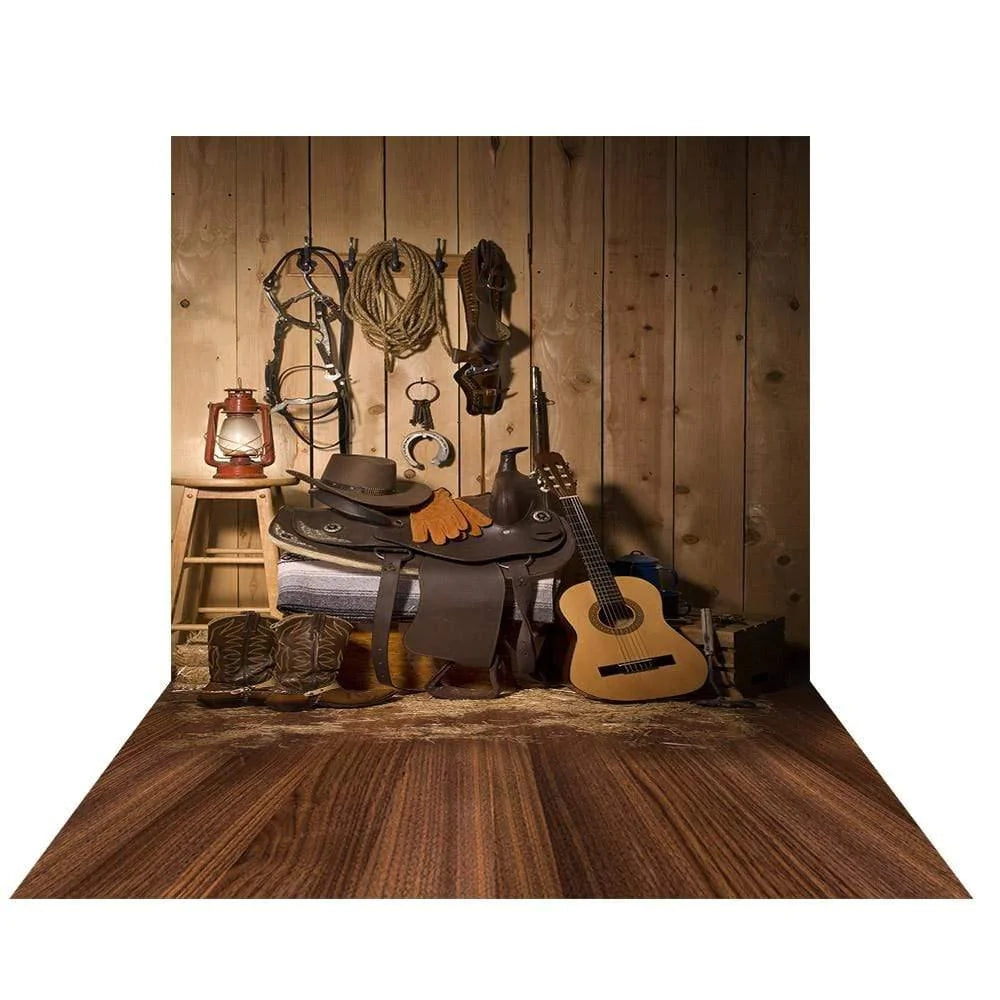 Allenjoy Western Cowboy Guitar Hat Wooden Backdrop - Allenjoystudio