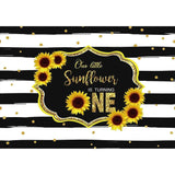 Allenjoy White and Black Stripes Sunflower 1st Birthday Backdrop