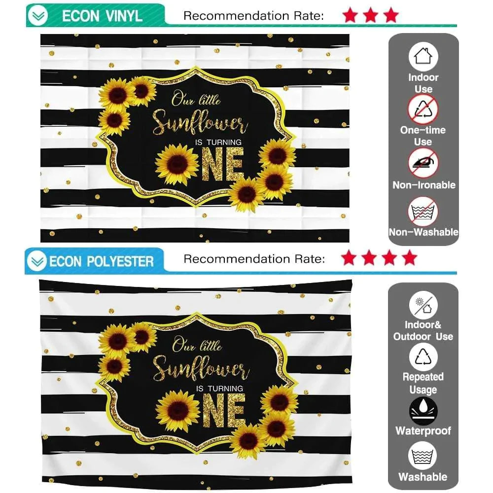 Allenjoy White and Black Stripes Sunflower 1st Birthday Backdrop - Allenjoystudio