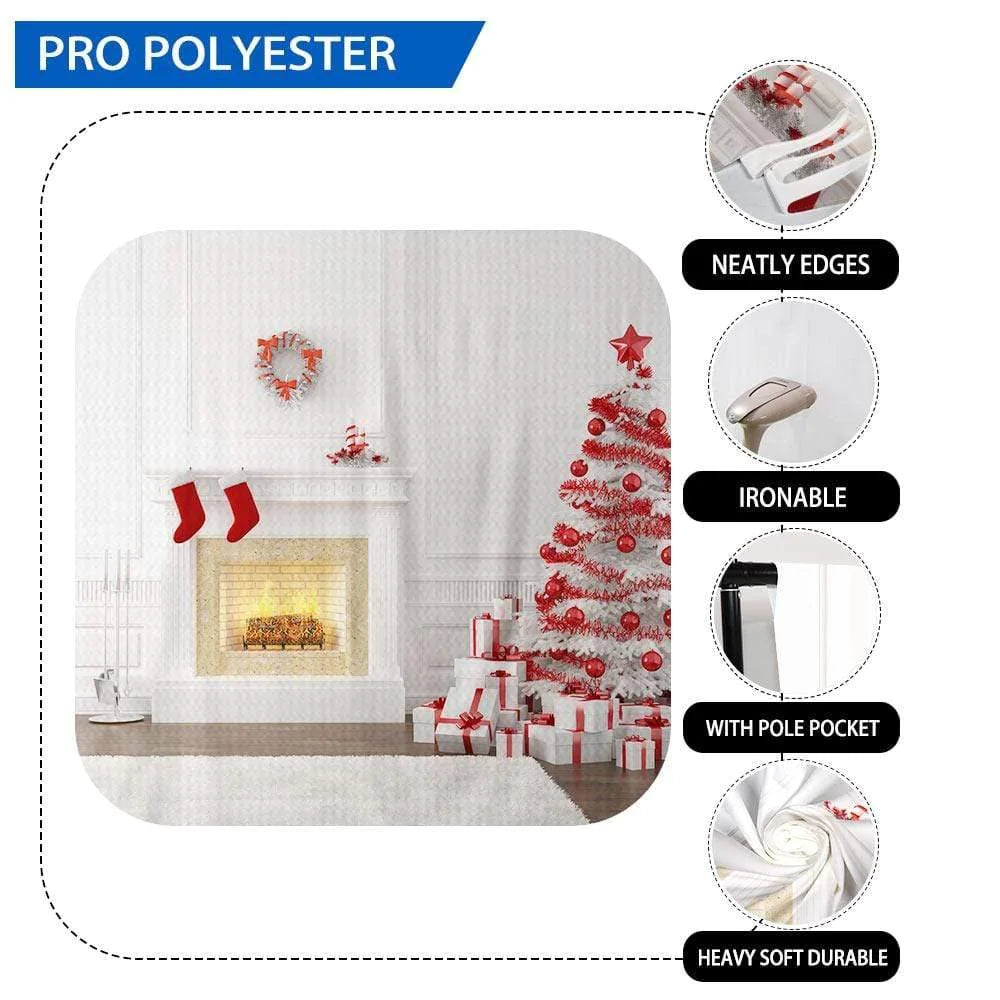 Allenjoy White Fireplace  Christmas Tree Living Room Backdrop - Allenjoystudio