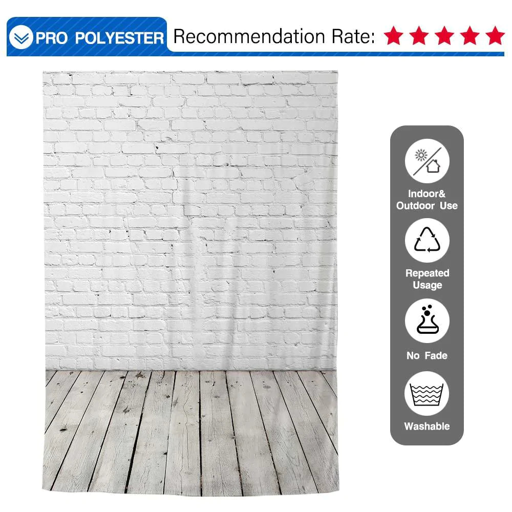 Allenjoy White Brick Wall Backdrop Gray Wooden Floor Backdrop - Allenjoystudio