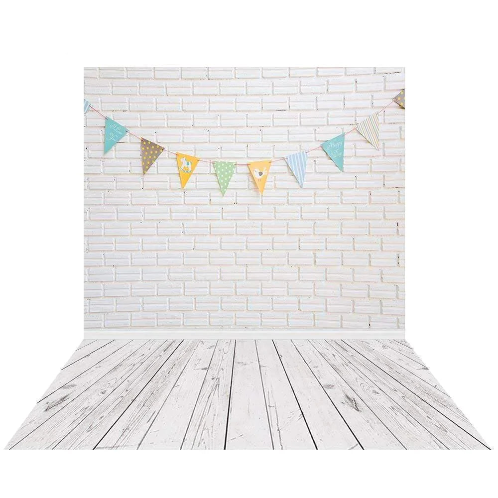 Allenjoy White Brick Wall Bunting Flags Child Backdrop - Allenjoystudio