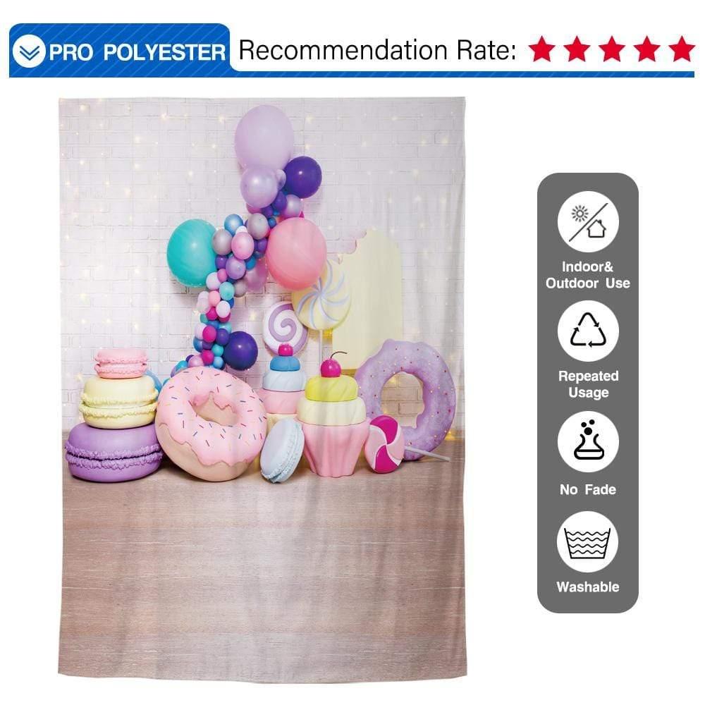 Allenjoy White Brick Wall Sparkle Donut Macaron Balloon Backdrop - Allenjoystudio