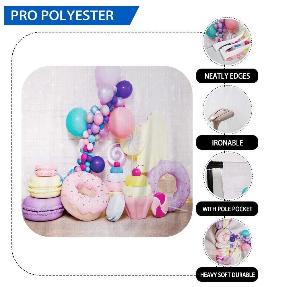 Allenjoy White Brick Wall Sparkle Donut Macaron Balloon Backdrop - Allenjoystudio