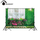 Allenjoy White Window Backdrop  for Photography Studio Bike Flowers Green Wall Wedding