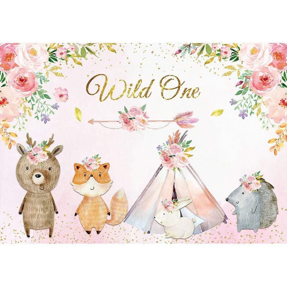 Allenjoy Wild One Animal Pink Floral Backdrop for Birthday Party - Allenjoystudio