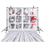 Allenjoy Window Backdrop Snowman Snow Wood Floor Winter Background for Christmas