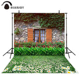 Allenjoy Window Rustic Brick Wall Background Spring Garden Nature Polyester Photo Shoot