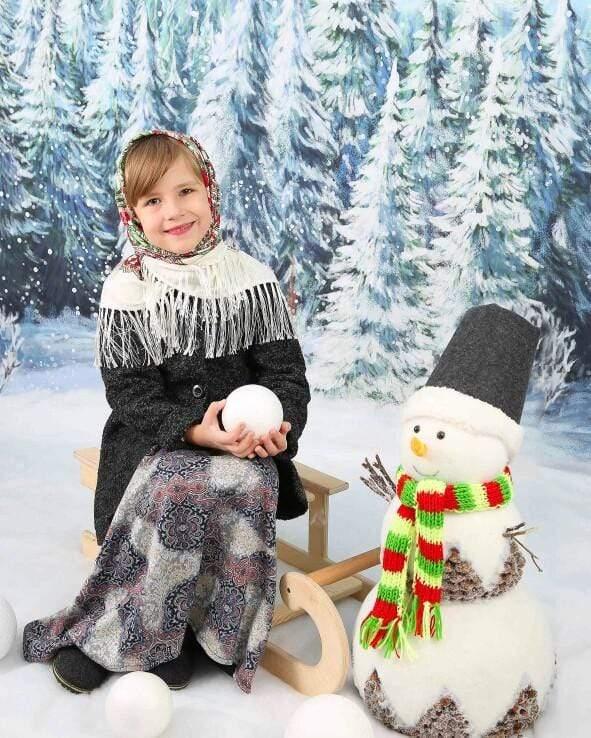 Allenjoy Winter Backdrop Pine Forest Snowy Wonderland Christmas Backdrop - Allenjoystudio